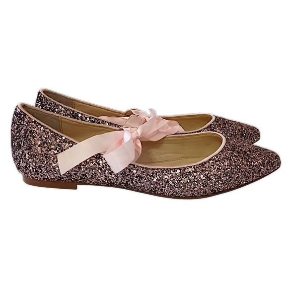 Betsey Johnson Glittery Ballet Flats 6M Lia Balletcore Bow Tie Romantic Coquette - Picture 2 of 16